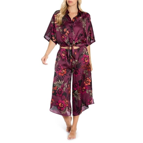 Midnight Bakery Floral Satin PJ Set Women Size Large - Picture 1 of 12